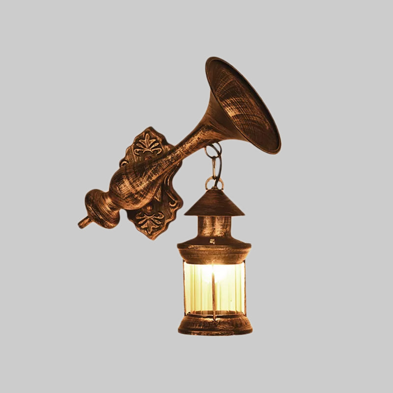 Industrial Rustic Kerosene Wall Sconce Lamp With Trumpet Design - Clear Glass And 1-Light Fixture