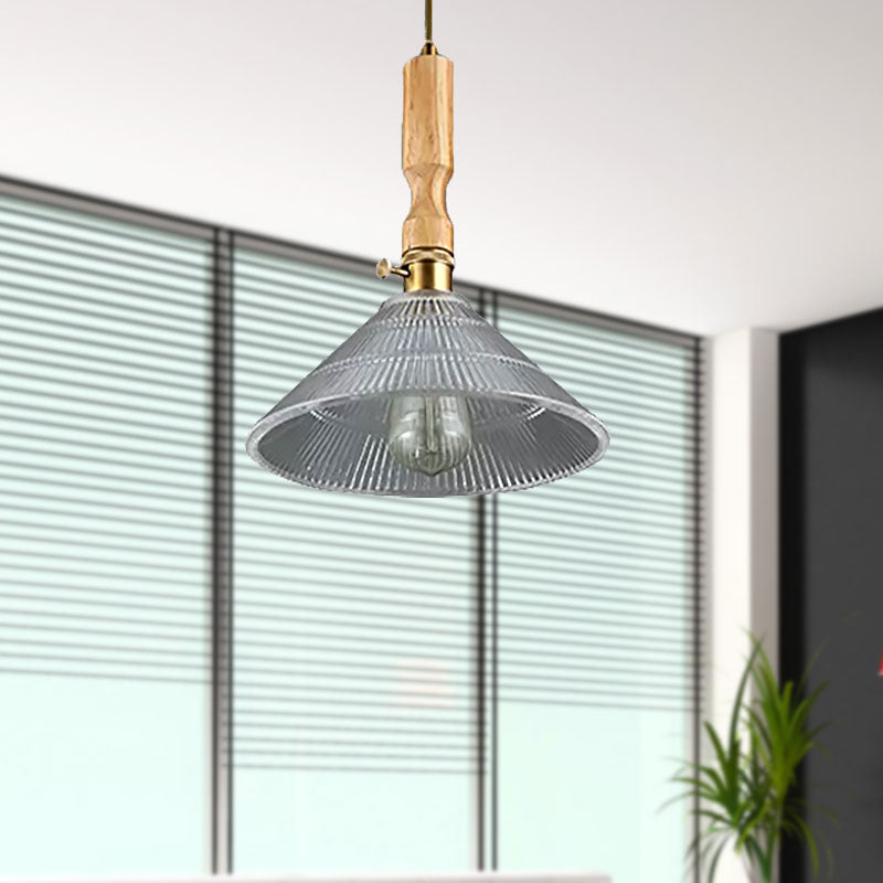 Contemporary Glass and Brass Pendant Light with Wood Accent for Dining Room