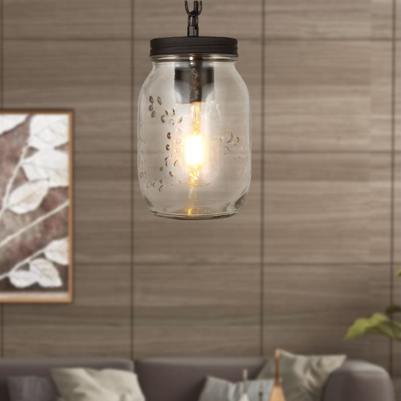 Modern Mason Jar Hanging Ceiling Light | Clear Glass Pendant Lighting In Black