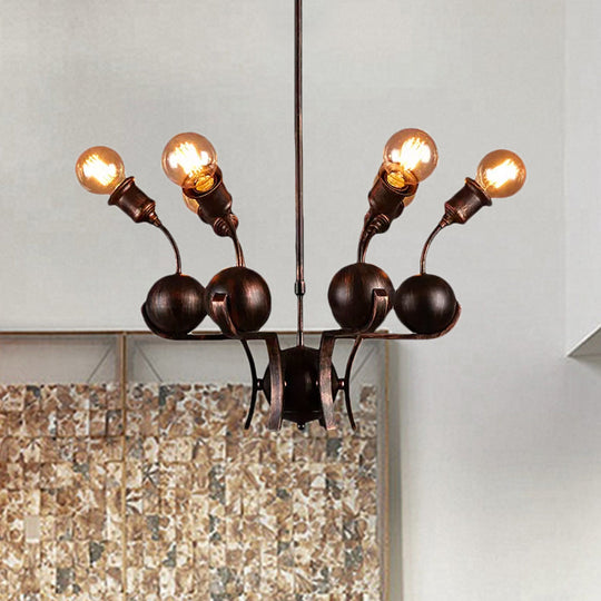 Bronze Loft Style Chandelier With 6-Head Hanging Light - Metal Ball Accent