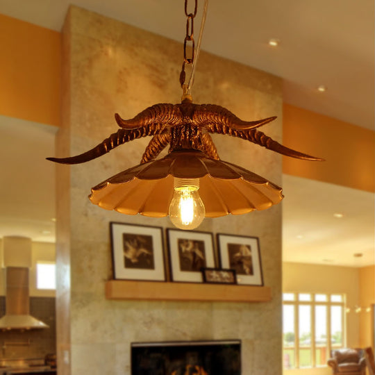 Rustic Deer Horn Loft Pendant Light - Scalloped Hanging Ceiling Lamp