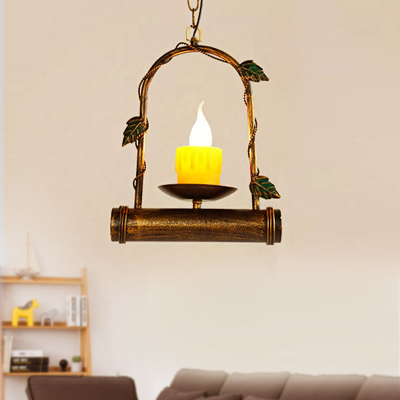 Rustic Aged Brass Arched Pendant Light For Lodge-Style Decor