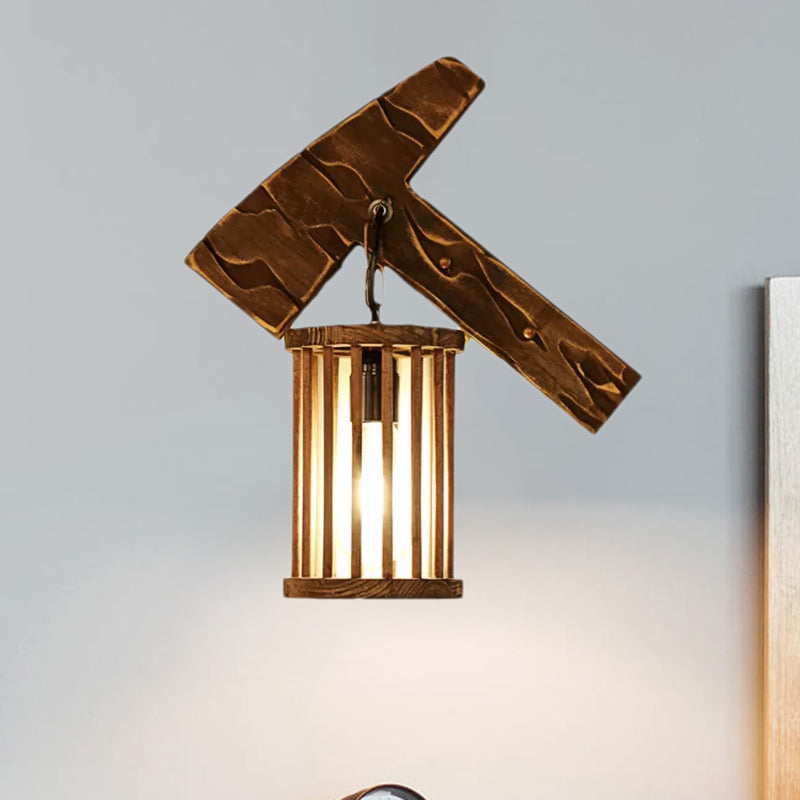 Cage Sconce Industrial 1 Light Wood Lodge Wall For Coffee Shop