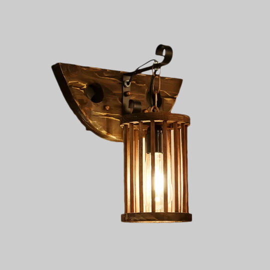 Cage Sconce Industrial 1 Light Wood Lodge Wall For Coffee Shop