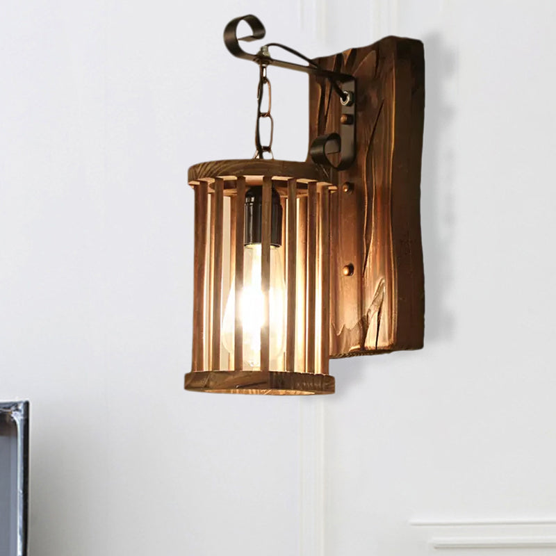 Cage Sconce Industrial 1 Light Wood Lodge Wall For Coffee Shop