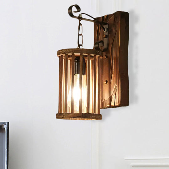 Cage Sconce Industrial 1 Light Wood Lodge Wall For Coffee Shop