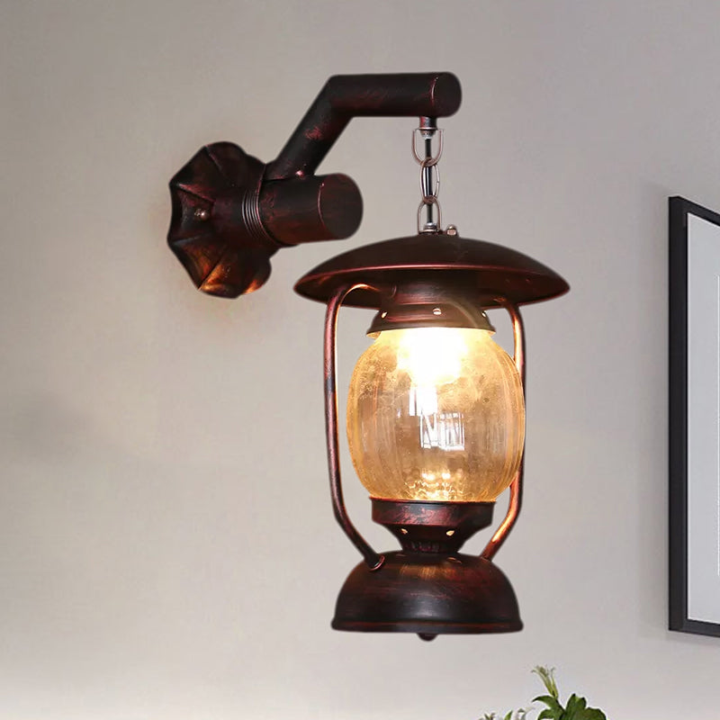 Vintage Copper Lantern Wall Light With Clear Glass - Outdoor Sconce Lamp