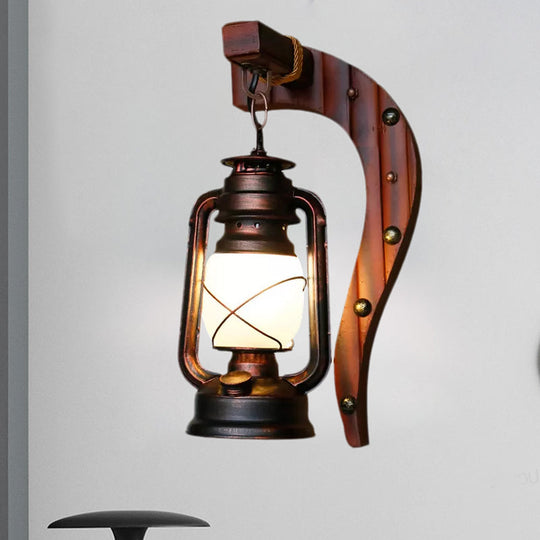 Rustic Opal Glass Antique Copper Sconce Light With Kerosene Lighting Fixture