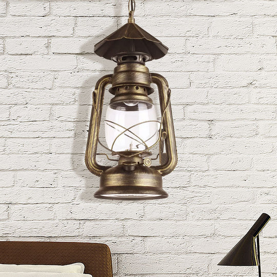 Industrial Clear Glass Single Light Pendant In Black/Antique Bronze/Weathered Copper - Kerosene