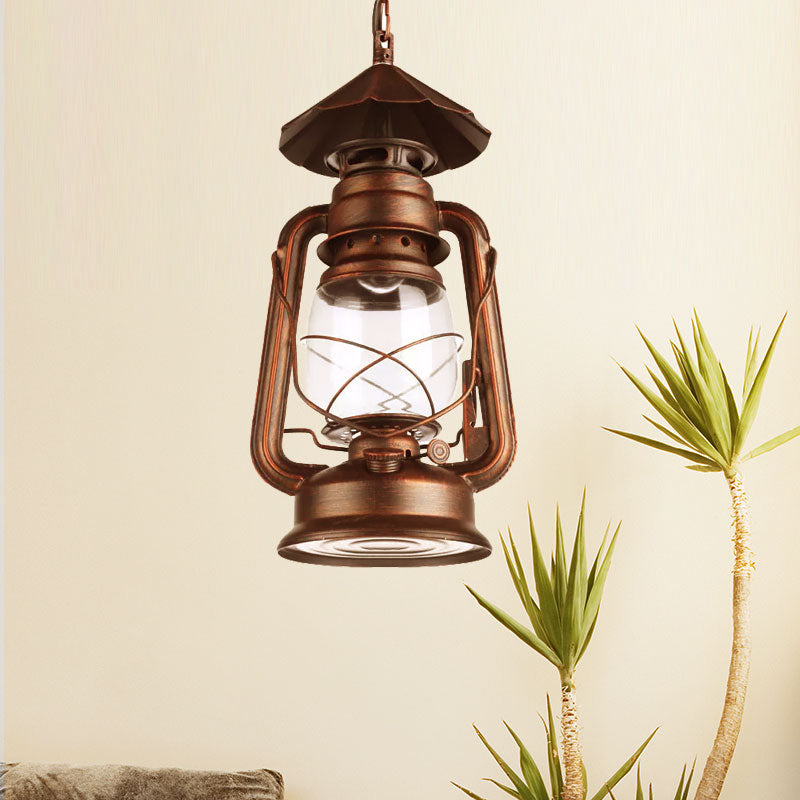 Industrial Clear Glass Single Light Pendant In Black/Antique Bronze/Weathered Copper - Kerosene