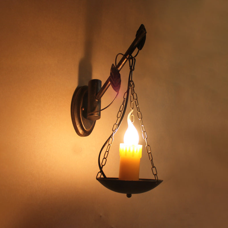 Rustic Loft Candle Wall Lamp - Aged Brass Kitchen Sconce Light