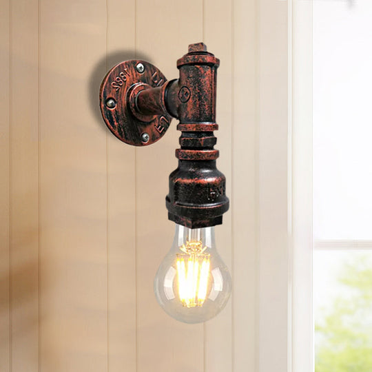 Iron Wall Sconce Lighting - Industrial Black/Aged Silver Indoor Mounted Lamp With Water Pipe 1 Light