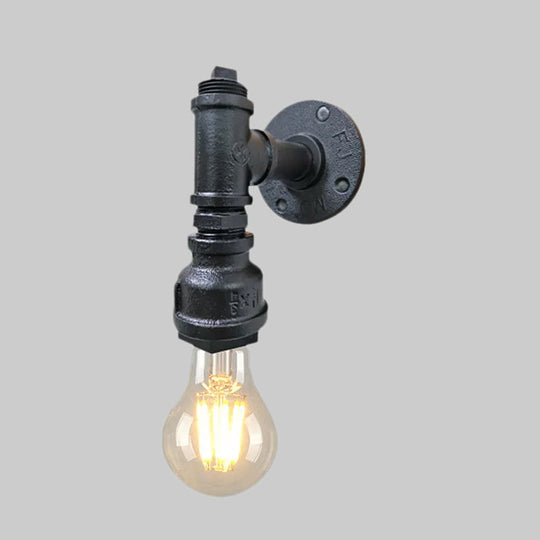 Iron Wall Sconce Lighting - Industrial Black/Aged Silver Indoor Mounted Lamp With Water Pipe 1 Light