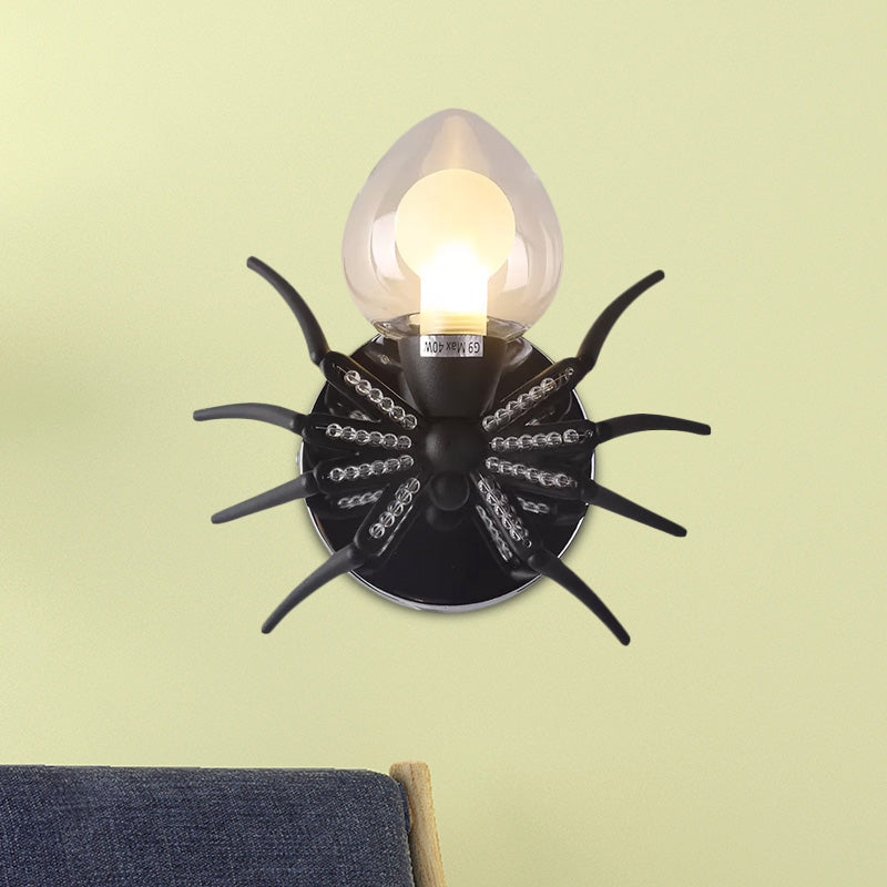 Black Metal Spider Wall Sconce With Lodge Loft Shade - 1 Light Lamp