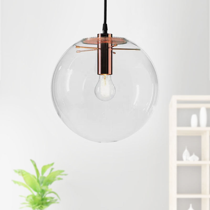 Modern 1-Light Round Pendant Light with Clear Glass and 6"/8"/12" Wide Hanging Lamp in Rose Gold