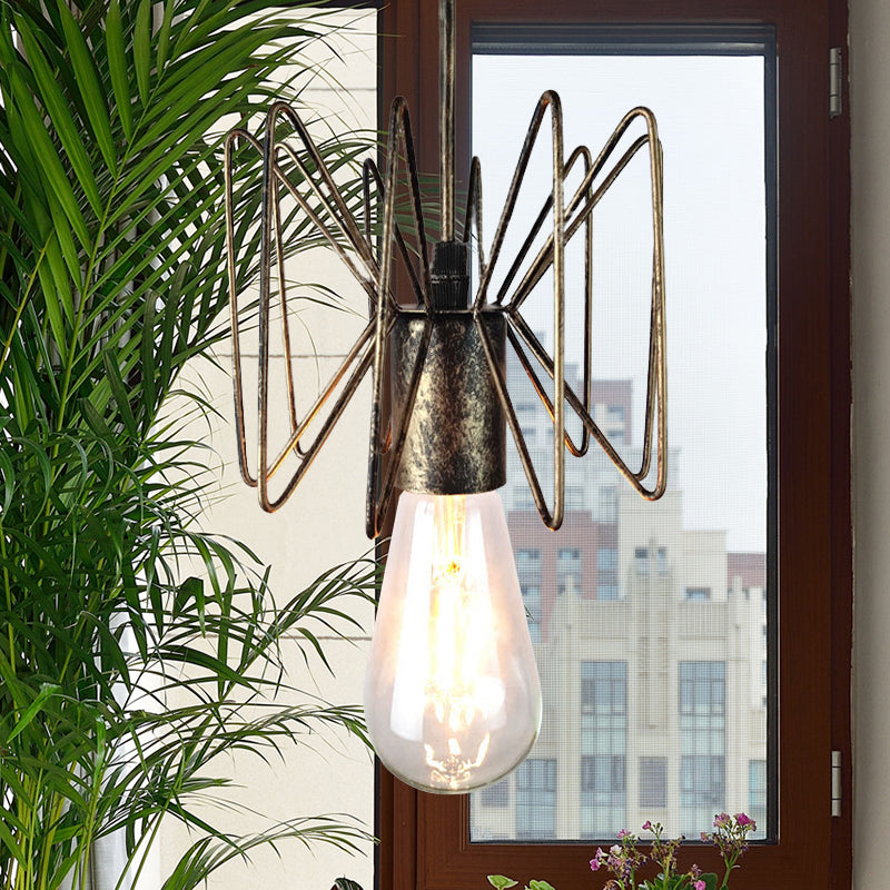 Farmhouse Open Bulb Pendant Light in Aged Brass for Restaurants - Wrought Iron Lighting