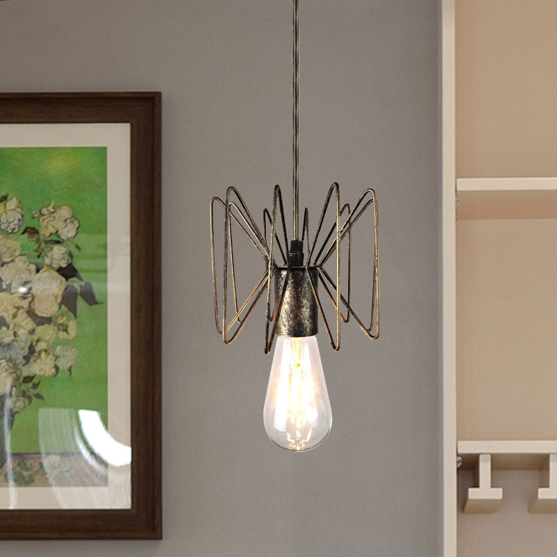 Farmhouse Open Bulb Pendant Light in Aged Brass for Restaurants - Wrought Iron Lighting