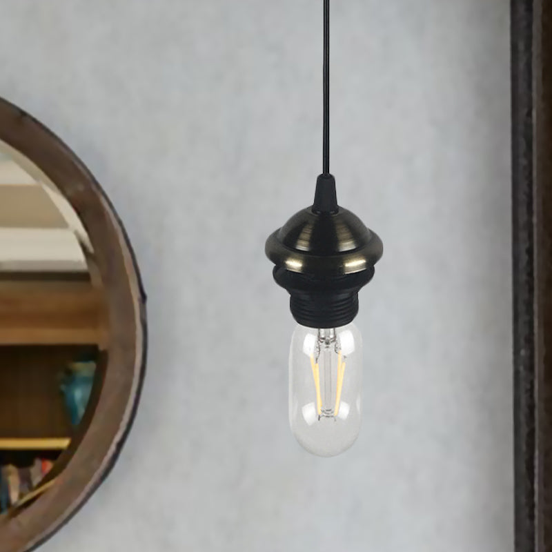 Bronze/Brass Industrial Mini Pendant Light with Adjustable Height - Bare Bulb, 1-Light Metal Hanging Lamp