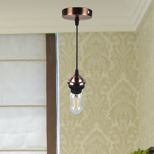 Bronze/Brass Industrial Mini Pendant Light with Adjustable Height - Bare Bulb, 1-Light Metal Hanging Lamp