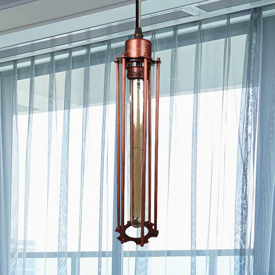 Industrial Style Metal Tube Cage Hanging Light - 1-Light Pendant Lighting For Dining Table