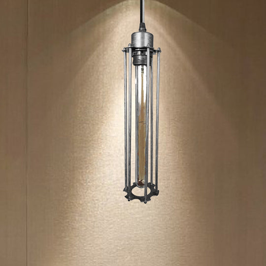 Industrial Style Metal Tube Cage Hanging Light - 1-Light Pendant Lighting For Dining Table