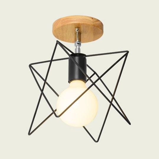 Retro Industrial Metal Semi Flush Light: Mini Triangle/Urn Design with Wire Guard - 1 Head Bedroom Ceiling Fixture