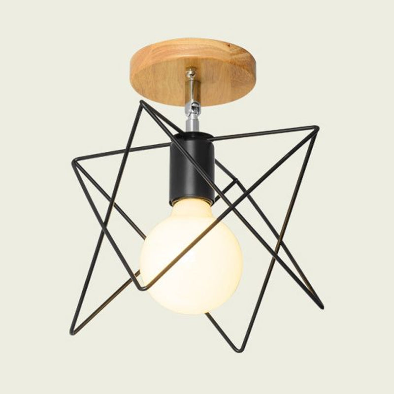 Retro Industrial Metal Semi Flush Light: Mini Triangle/Urn Design With Wire Guard - 1 Head Bedroom