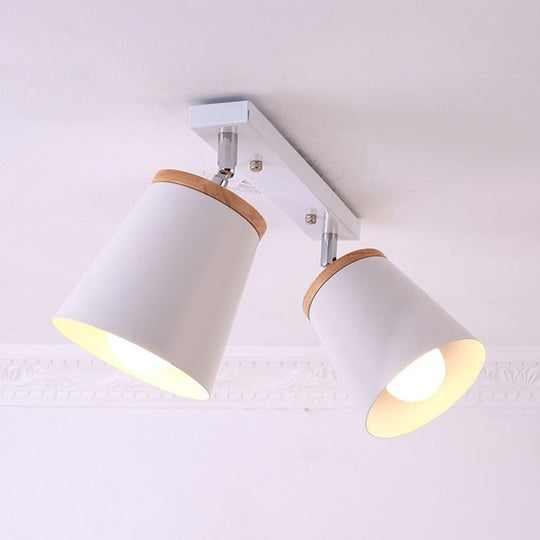 Metal Rotatable Semi Flush Mount Light in White - Modernistic Tapered Shade - Ideal for Living Room