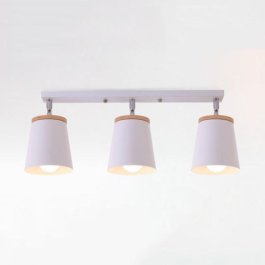 Metal Rotatable Semi Flush Mount Light In White - Modernistic Tapered Shade Ideal For Living Room