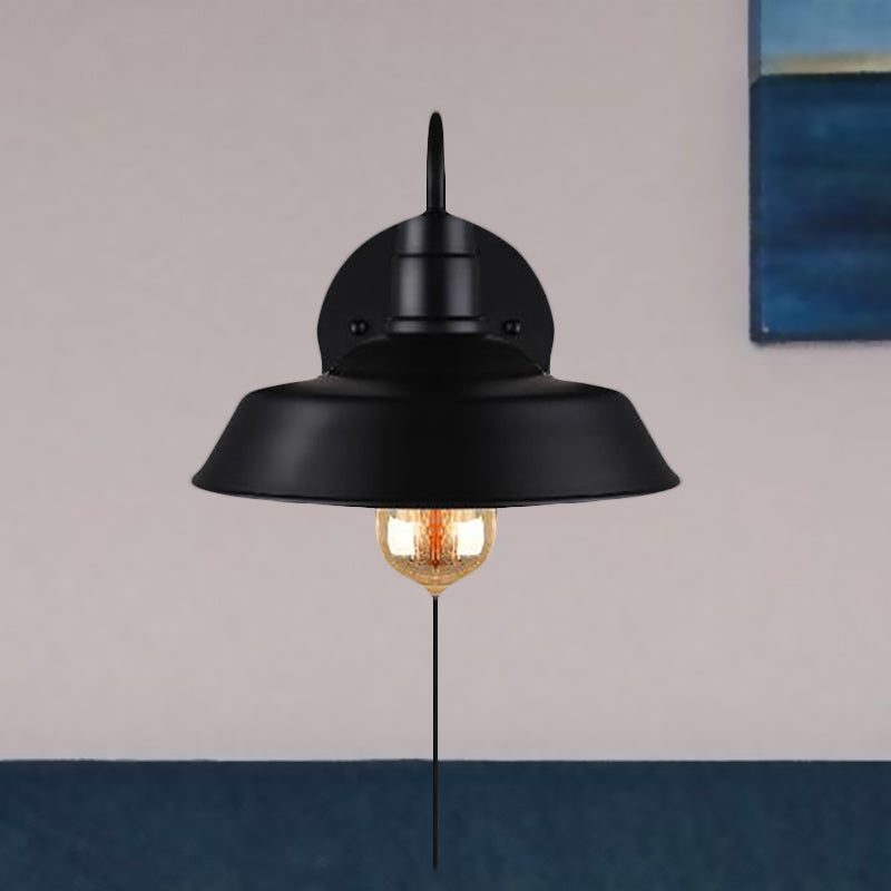 Barn Industrial Metal Wall Light Fixture - 1-Light Black Sconce With Gooseneck Arm And Plug-In Cord