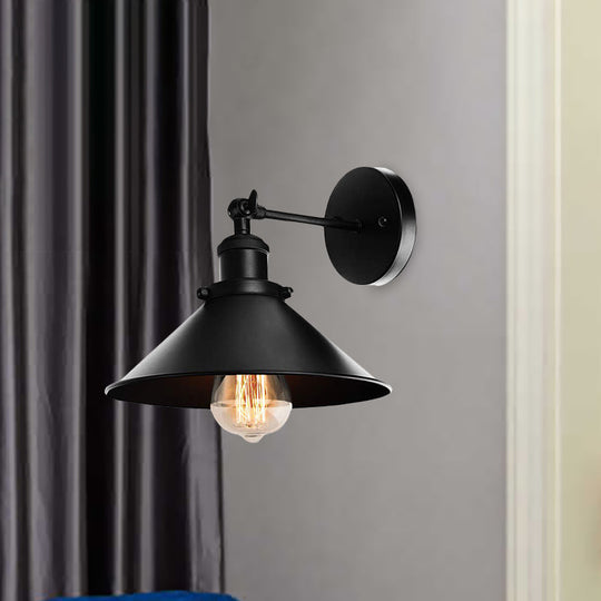 Metallic Conic Wall Sconce Light: Loft Style Adjustable Mount In Black - 2 Pack For Living Room