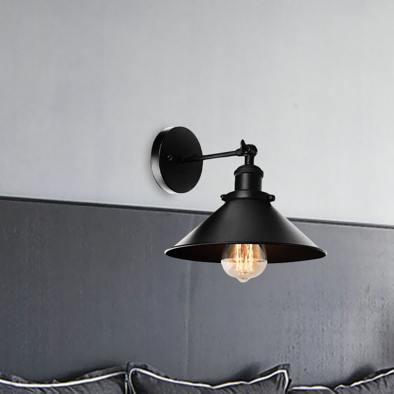 Metallic Conic Wall Sconce Light: Loft Style Adjustable Mount In Black - 2 Pack For Living Room