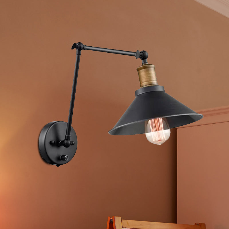 2-Pack Metal Cone Wall Mount Light With Adjustable Arm - Vintage Black Bedroom Lighting 1 Bulb