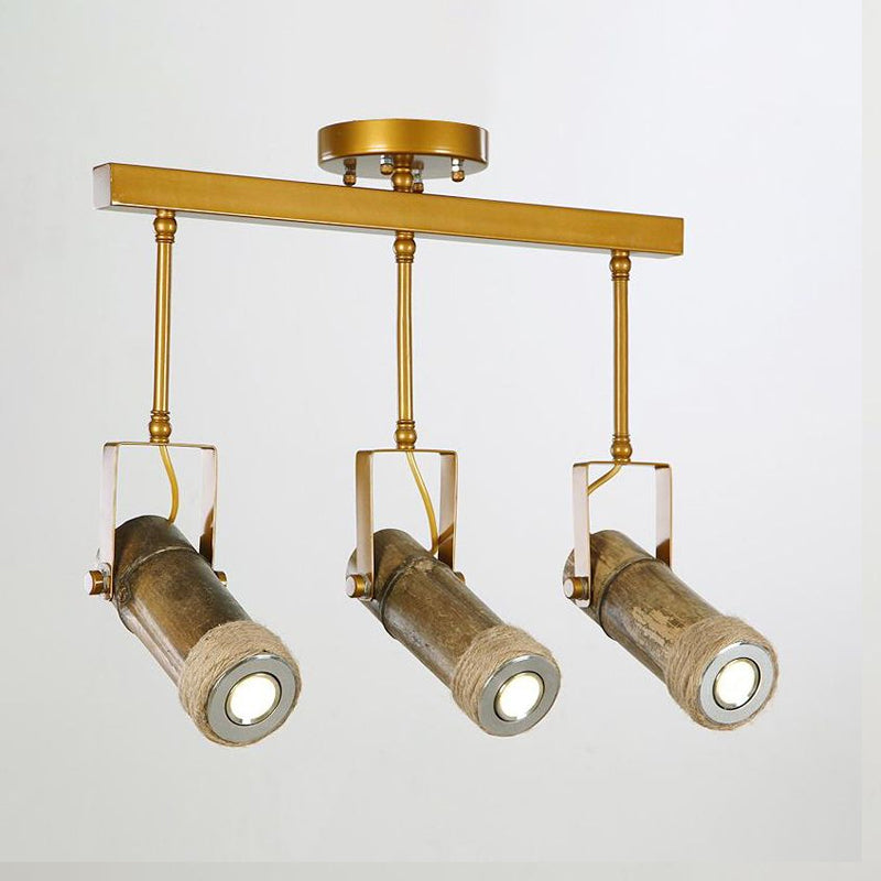 Semi Flush Lodge Light: Stylish Wood, Metal, and Bamboo Adjustable Ceiling Fixture for Restaurants - 1/2/3-Light Tube