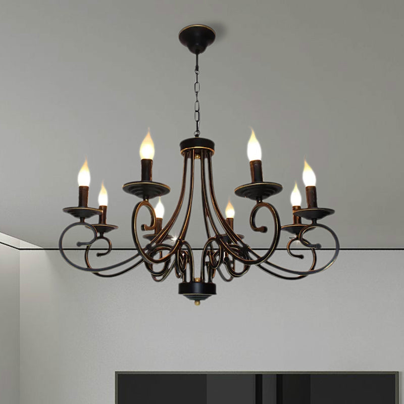 Black Iron Vintage Chandelier Light with Candle-inspired Design, 6/8 Heads - Hanging Ceiling Light