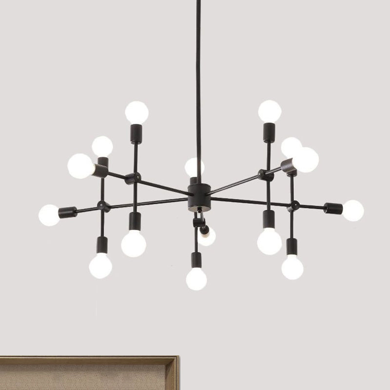 Industrial Metal Bulb Chandelier: Open Design, 9/12 Lights, Black/Brass Pendant Lighting for Dining Room