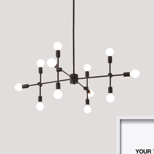 Industrial Metal Bulb Chandelier: Open Design, 9/12 Lights, Black/Brass Pendant Lighting for Dining Room