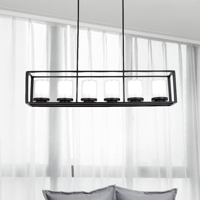 Modern 3/5/6-Light Island Pendant With White Glass Black Metal Frame - Perfect For Kitchen Lighting