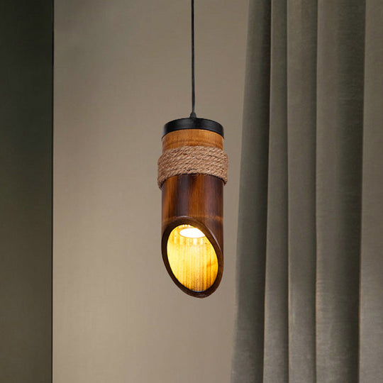 Adjustable Bamboo Hanging Pendant Lamp with 1 Light Bulb