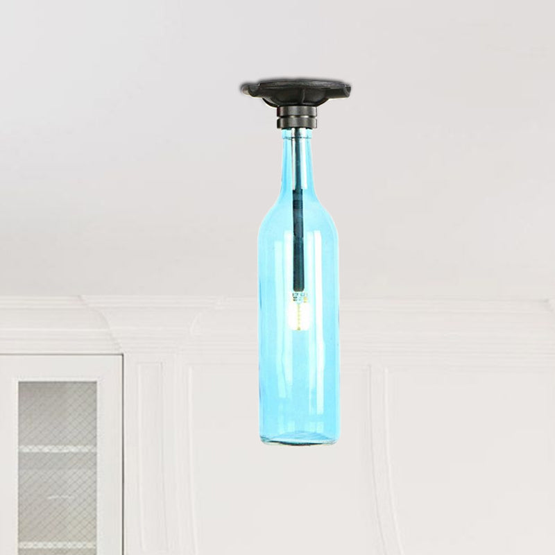 Industrial Style Semi-Flush Mount Light with Bottle Glass Shade - Stylish Living Room Lighting