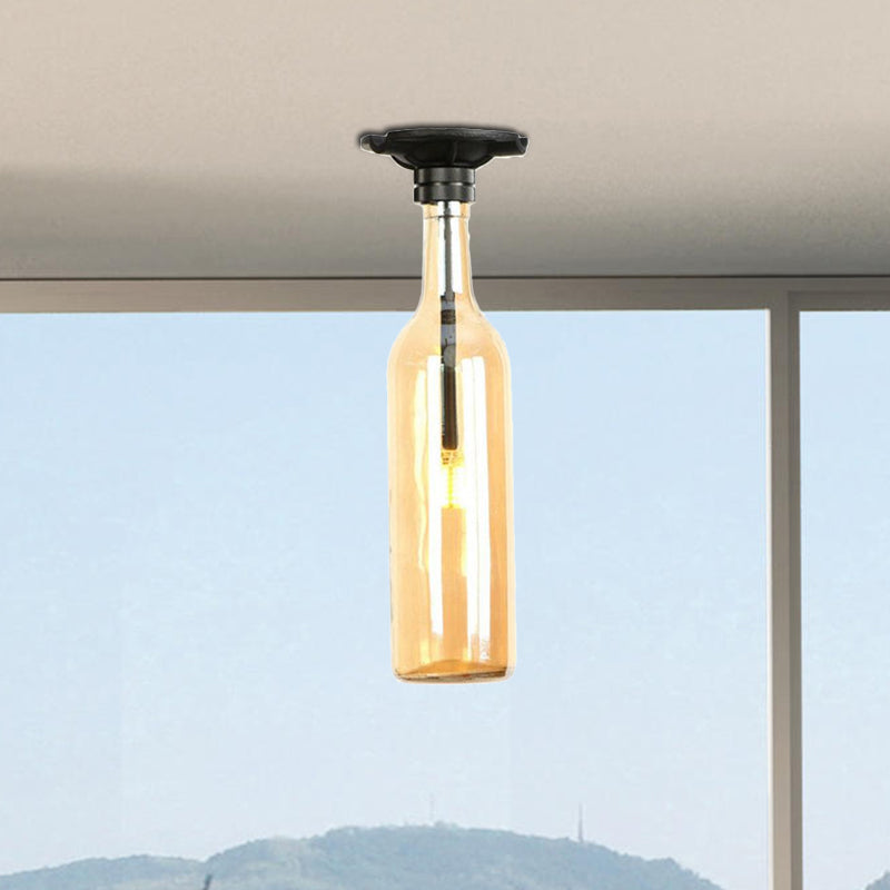 Industrial Style Semi-Flush Mount Light with Bottle Glass Shade - Stylish Living Room Lighting