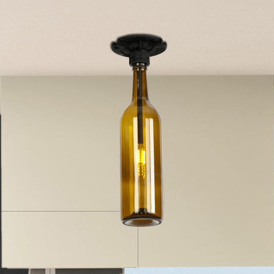 Industrial Style Semi-Flush Mount Light with Bottle Glass Shade - Stylish Living Room Lighting