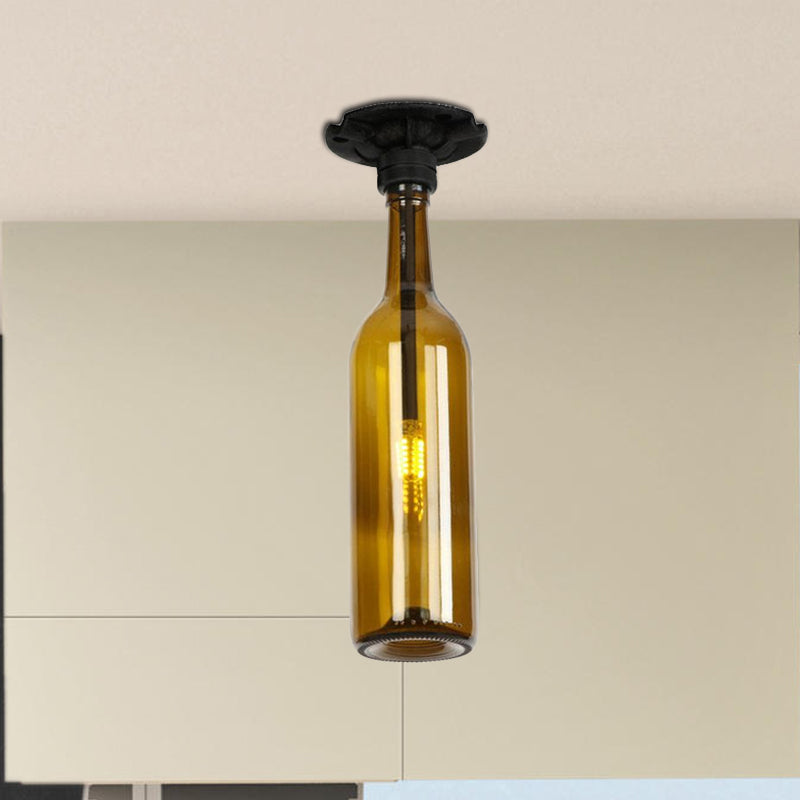 Industrial Style Semi-Flush Mount Light With Bottle Glass Shade - Stylish Living Room Lighting