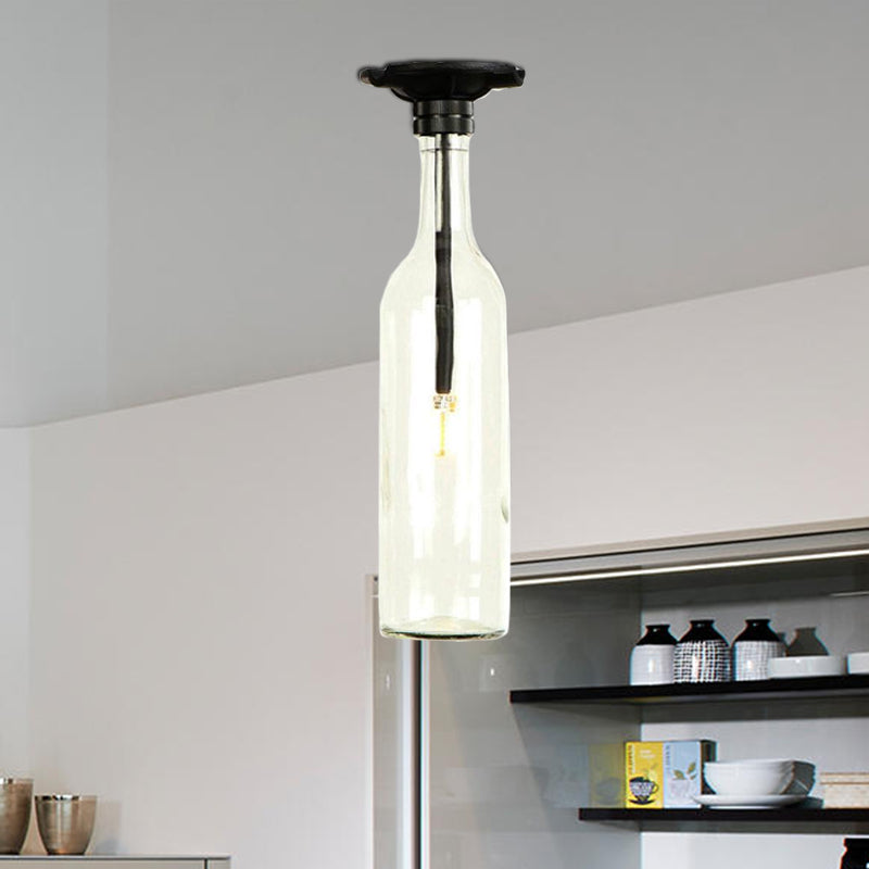 Industrial Style Semi-Flush Mount Light with Bottle Glass Shade - Stylish Living Room Lighting