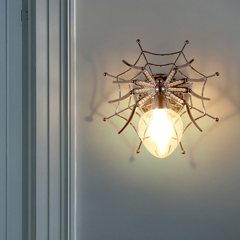 Modern Chrome Spider Wall Sconce With Clear Glass Shade For Bedroom Lighting