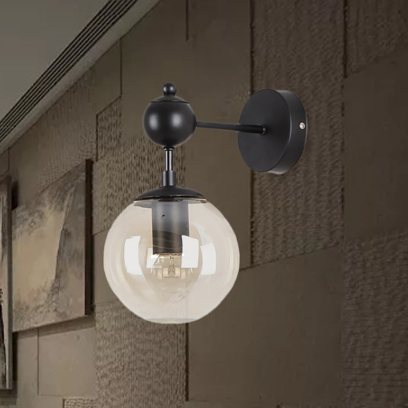 Globe Shade Industrial Wall Light Fixture With Clear/Grey/Amber Glass Black Sconce Lamp - Living