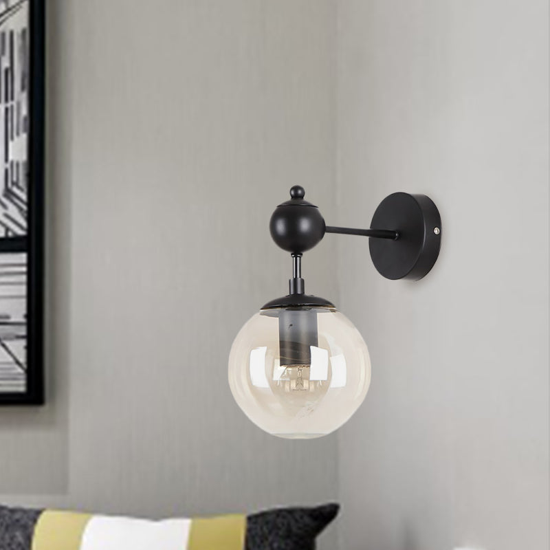 Globe Shade Industrial Wall Light Fixture With Clear/Grey/Amber Glass Black Sconce Lamp - Living