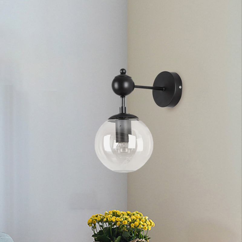 Globe Shade Industrial Wall Light Fixture With Clear/Grey/Amber Glass Black Sconce Lamp - Living