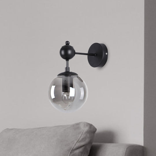 Globe Shade Industrial Wall Light Fixture With Clear/Grey/Amber Glass Black Sconce Lamp - Living