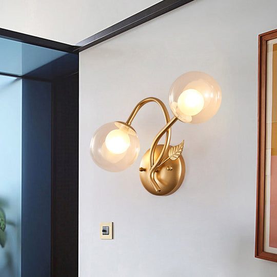 Modern Double Globe Opal Glass Wall Light: 2-Bulb Coffee Shop Sconce In Black/Gold